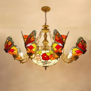 Imagem de Lustre de borboletas de luxo contemporâneo com LED, criatividade americana, para sala de estar, restaurante, quarto, villa, hotel, café, bar, karaokê ou clube. Luminária pendente de vidro co