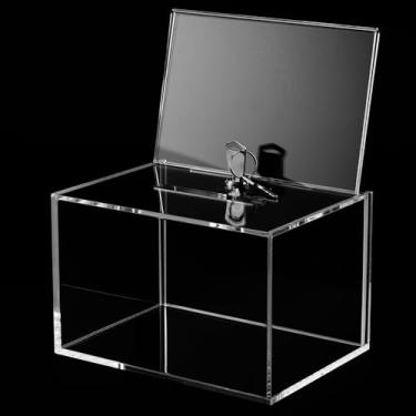 Imagem de Caixa de doação de acrílico VQ com caixa de votação transparente com suporte de placa, caixa de sugestões portátil, recipiente de armazenamento, caixa de sorteio reutilizável multiuso para arrecadação