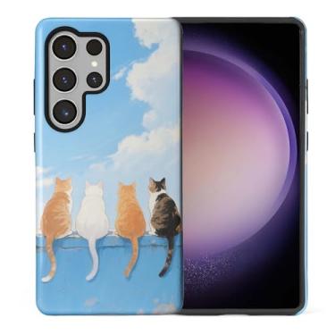 Imagem de CARLOCA Compatível com Samsung Galaxy S25 Ultra Full Body Matte Case para menina menino capa dura à prova de choque para Samsung Galaxy S25 Ultra Fashion padrão quatro gato fofo sentado parede azul