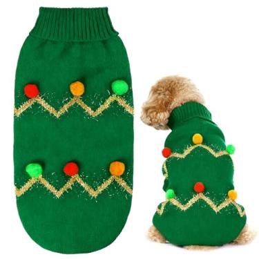 Imagem de Haakong Suéter de Natal para cães pequenos e médios suéteres quentes para cães com orifício para coleira para Natal, clima frio, roupa de férias para animais de estimação (verde, médio)