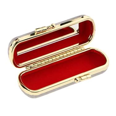 Imagem de barenx Estojo de batom de couro PU com espelho multicolorido, bolsa organizadora de brilho labial, kit de armazenamento de cosméticos - prata