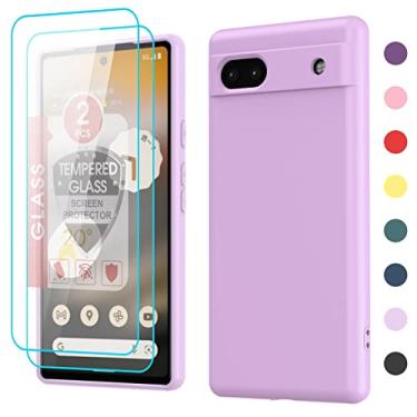 Imagem de LeYi Capa para celular Google Pixel 6A, capa para Pixel 6A [versão 2022] com 2 pacotes de protetores de tela de vidro temperado, forro de microfibra macia de silicone líquido Pixel 6A, roxo
