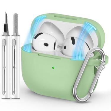 Imagem de Ljusmicker Capa para AirPods 4 2024 com trava magnética, capa protetora de silicone macio para Apple AirPods 4ª geração com kit de limpeza, capa para AirPod 4 com chaveiro para mulheres e homens