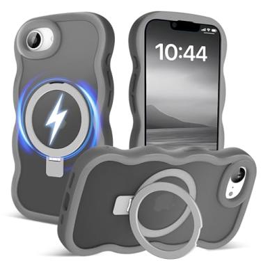 Imagem de Amzfield Capa para iPhone 16e, compatível com Magsafe com anel magnético invisível suporte moldura ondulada fofa translúcida fosca rígida capa de telefone à prova de choque de silicone mulheres
