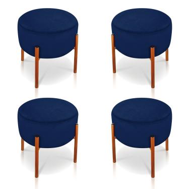 Imagem de Kit 04 Puffs Iron Suede Azul Marinho Base Metálica Cobre - D'Rossi