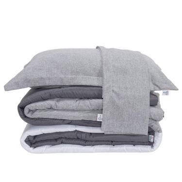 Imagem de Kit Edredom King Colorful Dupla Face Linho E Hipercal 400 Fios 7 Peças - Cinza