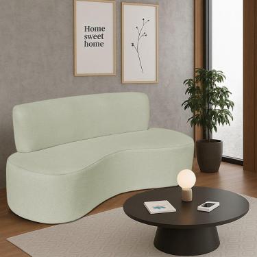 Imagem de Sofá Curvo 2 Lugares Amsterdã 140cm Bouclé Cor Verde Oliva