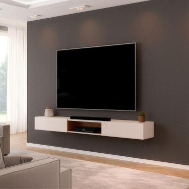 Imagem de Rack Suspenso Para Painel Ou Tv Até 75 Polegadas 2,10m 2 Portas Com Nicho Montreal Off White