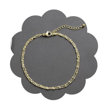 Imagem de Tornozeleiras femininas banhadas a ouro 14 k, delicadas, ajustáveis, à prova d'água, corrente cubana com pingente de pérolas, joias elegantes, presentes para ela, acessórios de casamento, festa na