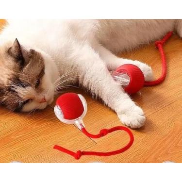 Imagem de Bola Automática Interativa para Gatos, Brinquedo Elétrico Recarregável com Rotação 360°, Vermelho, para Exercício e Entretenimento de Pets