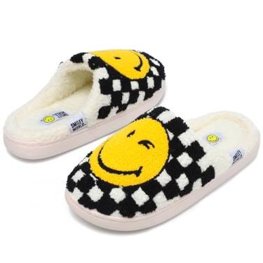 Imagem de Pantufas infantis de pelúcia para meninos e meninas, sola de borracha antiderrapante, para uso interno e externo, Preto, branco, 12-13 Little Kid