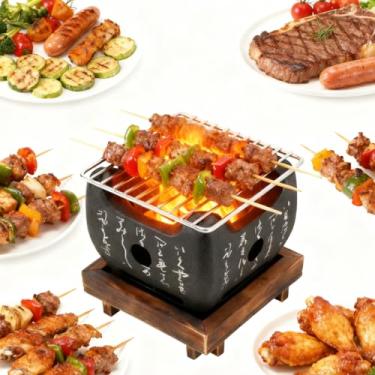Imagem de Hapivida Churrasqueira portátil, mini grelha multifuncional de aquecimento rápido elegante com distribuição uniforme de calor, 16,5 x 14,5 cm, fogão compacto para reuniões de família e aventuras ao ar