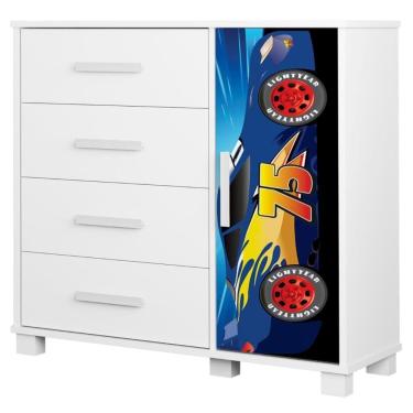 Imagem de Cômoda Infantil Para Quarto 80cm 4 Gavetas Carro Azul Z53 - Mpozenato