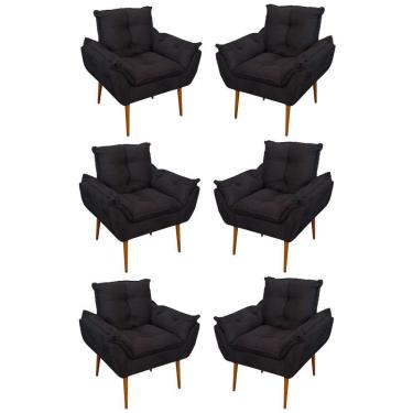 Imagem de Kit 06 Sofás 1 Lugar De Luxo Opala Sala, Quarto Suede Cor:preto