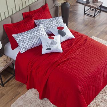Imagem de Kit Colcha Matelassê Percal 300 fios Basic Casal 07 Peças 100% Poliéster - Vermelho Lady
