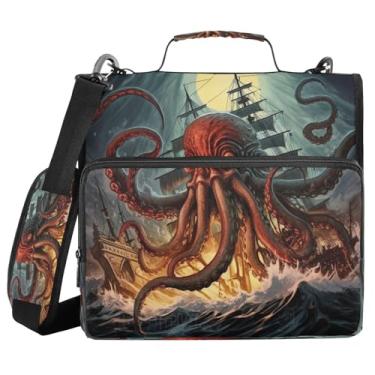 Imagem de ATTX Pasta com zíper ondulado de polvo marinho com alça acolchoada ajustável – bolsa para fichário com capacidade para 500 folhas com organizador de vários bolsos, serve para laptop de 30 cm #415