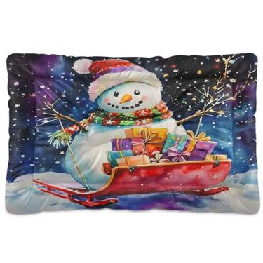 Imagem de SEHANY Cama de Natal com flocos de neve, boneco de neve, para cães, gatos, com fundo antiderrapante, para canil, colchão macio, lavável, para cães pequenos, médios e grandes, gatos, 61 x 45 cm