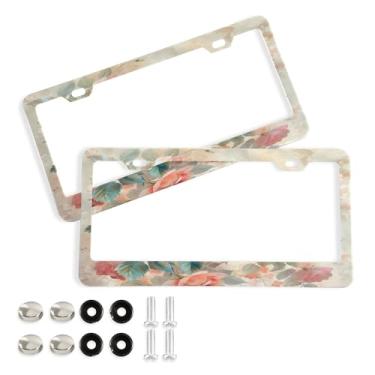 Imagem de SEHANY Molduras de placa de carro rosa dos namorados, capas de moldura de placa de carro de alumínio à prova de ferrugem com orifícios elípticos e parafusos serve para veículos padrão dos EUA tamanho