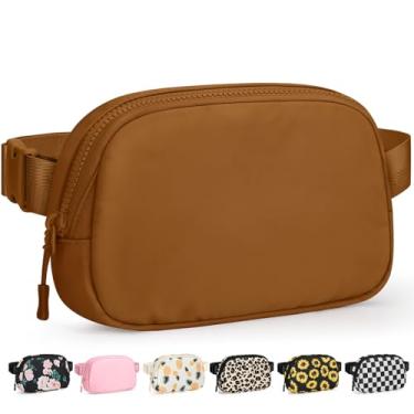 Imagem de Pritent Pochetes femininas transversais à prova d'água com alça ajustável e bolso traseiro com zíper nas costas, bolsas transversais modernas para treino, viagens, Marrom, Small