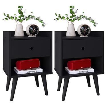 Imagem de Mesa de Cabeceira Retrô com 1 Gaveta Quarto Lateral de Cama Decore/Gaveteiro Escritório (Preto | Preto2)