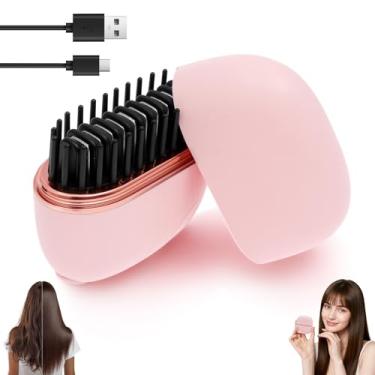 Imagem de Mini escova alisadora de cabelo, pente quente portátil sem fio recarregável, sem fio, aquecimento rápido 30s, 3 configurações de temperatura de calor com revestimento de proteína e revestimento