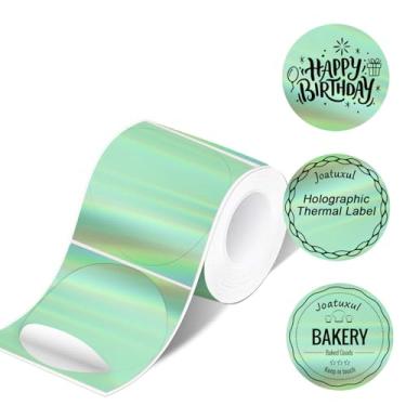 Imagem de Joatuxul Etiquetas térmicas redondas holográficas 2x2, compatíveis com etiquetadoras T50M Pro/M110/M100/M220 e outras impressoras térmicas 4x6 para envio de códigos de barras e adesivos personalizados
