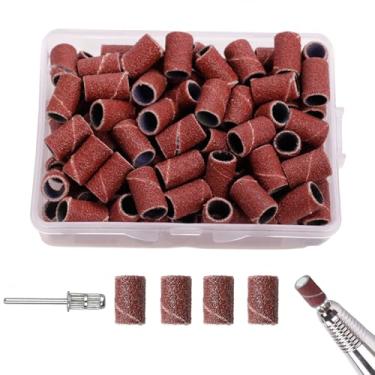 Imagem de 100 peças de anéis de lixamento de broca de unha – 120 faixas de lixa de grão fino para ferramentas de pedicure para unhas de acrílico para pés manicures em gel, kit essencial de cuidados com as unhas