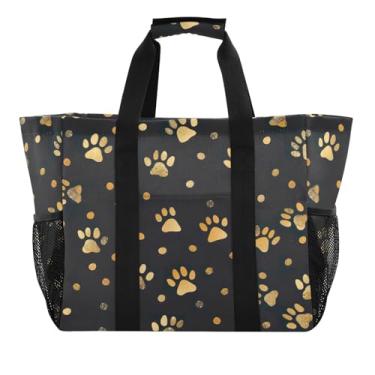 Imagem de Wassud Sacolas de compras reutilizáveis com estampa de pata dourada, bolsa grande, impermeável, organizadora de lona para praia, piquenique, lavanderia, viagem