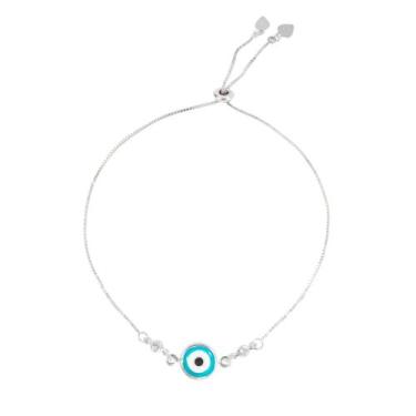 Imagem de Pulseira ajustável folheada em ródio branco olho grego avana - PIUKA, 