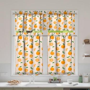 Imagem de mvhsuoem Conjunto de 3 cortinas de cozinha laranja e sanefas para decoração de cozinha, janelas sobre a pia, cortinas de arte de fazenda, 69,8 x 91,4 cm