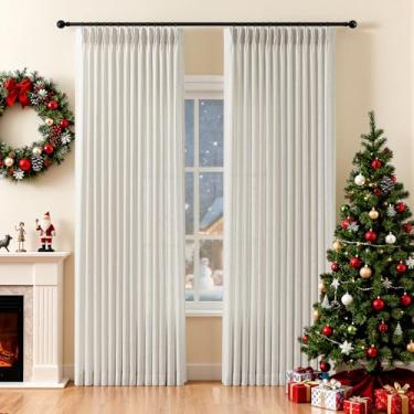 Imagem de Cortinas plissadas naturais com 2 painéis de 2 cm de comprimento para sala de estar, cortina plissada semitransparente com anéis, filtro de luz treinada por memória, tratamentos de janela para quarto