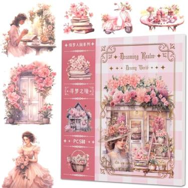 Imagem de YagCu Adesivos de diário de jardim, 50 folhas Washi Junk Journal adesivo, suprimentos para scrapbook, scrapbook aquarela para adultos, artesanato de artes efêmeras decorativas rosa