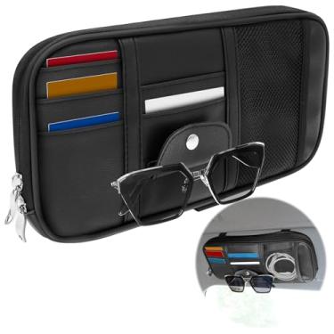 Imagem de DJAPWPX Organizador de viseira de sol de carro, bolsa de bolso de armazenamento de tecido Oxford para interior automotivo, suporte de óculos de sol para bolsa de carro, cartão de crédito, caneta de