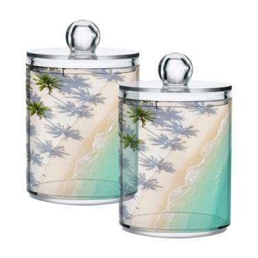 Imagem de Qilmy Palm Horizon Suporte Qtip pacote com 2, frascos de boticário de 400 ml, vasilha organizadora de banheiro para Qtips, cotonetes de algodão, bolas de algodão, almofadas cosméticas, irrigadores