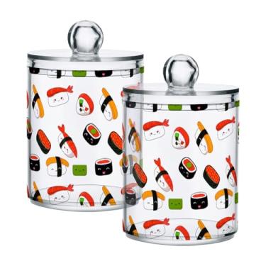 Imagem de Qilmy Lindo suporte Qtip de sushi, pacote com 2, frascos de boticário de 400 ml, vasilha organizadora de banheiro para cotonetes, bolas de algodão, almofadas de maquiagem, fio dental, sais de banho