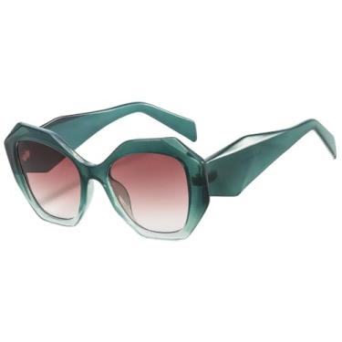 Imagem de HCHES Óculos de Sol Femininos Fashion Retrô com Estampa de Leopardo Degradê, Armação Irregular de Luxo, Proteção UV400 (Verde e Vermelho)