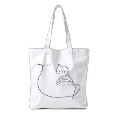 Imagem de Kit 10 Sacola Ecologica s Charmosas e Reutilizáveis 38x41.5cm Estampa Rosto Feminino Minimalista