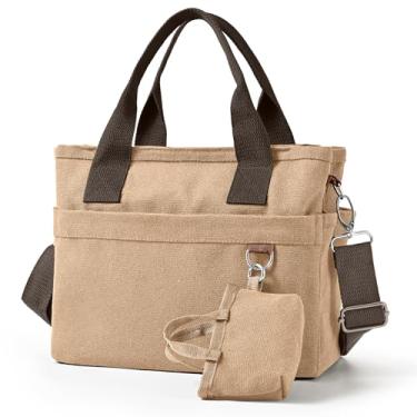 Imagem de Bolsa pequena de lona com vários bolsos, bolsa de ombro transversal com compartimentos e zíper, bolsa leve ajustável, Caqui, Small