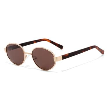 Imagem de JRLLFD Óculos de sol polarizados femininos de acetato, moda oval vintage (C1 chá dourado)