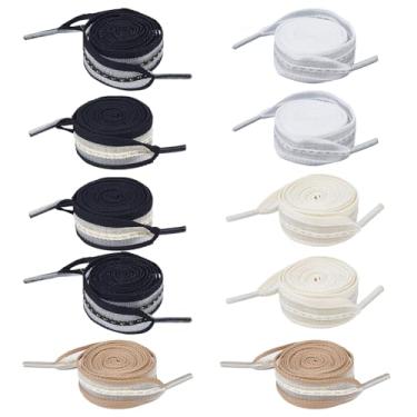 Imagem de NICENEEDED 5 pares de cadarços de fita para mulheres, 1,8 cm de largura de tecido macio liso fantástico listrado, cadarços coloridos de cetim de seda para neve, cadarços para sapatos esportivos