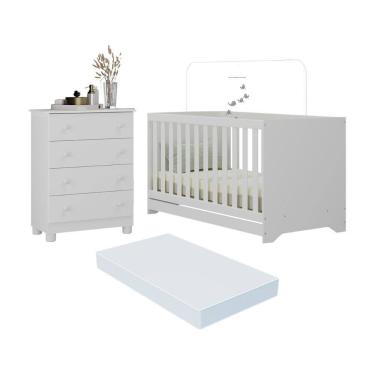 Imagem de Berço Americano 3 em 1 com Colchão Incluso e Cômoda 4 Gavetas Allegra Multimóveis MP4700