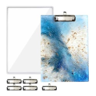 Imagem de BIGEBO Molde de resina epóxi para prancheta, molde de resina para prancheta tamanho carta A4 com 5 peças de clipe de perfil baixo de aço inoxidável para suporte de documentos, escola, escritório