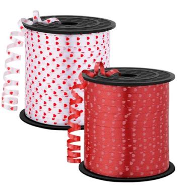 Imagem de 600 jardas fita de coração ondulado 1/5 polegada 2 rolos 300 jardas por rolo branco vermelho balão cordão fitas para embrulho de presente festa de aniversário decorações de dia dos namorados
