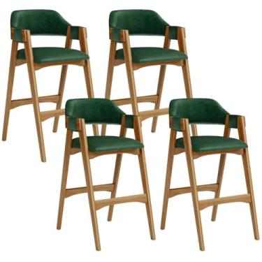 Imagem de Kit 04 Banquetas Altas Para Cozinha Sala de Jantar Bar Suran L02 Courissímo Verde Musgo - Lyam Decor