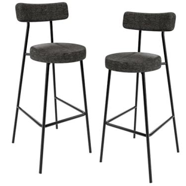 Imagem de Kit 02 Banquetas Altas Cozinha Sala De Jantar Estrutura Em Aço Milão L02 Linho Chumbo - Lyam Decor