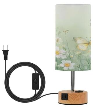 Imagem de Wassud Candeeiro de mesa de cabeceira com toque de flores silvestres e borboletas com 3 temperaturas de cor, luminária de mesa moderna com forro para sombra de suporte noturno para sala de estar