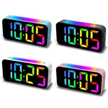 Imagem de Relógio Digital Despertador de Cabeceira Regulável - Luz Noturna Colorida, Alarme Duplo, Volume Alto Ajustável, Ideal para Quarto e Dormitório (Aleatório)
