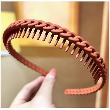 Imagem de 1 tiara antiderrapante com aderência texturizada para mulheres, fixação segura para manter o cabelo para trás durante a lavagem do rosto, cuidados com a pele, maquiagem, amarelo laranja