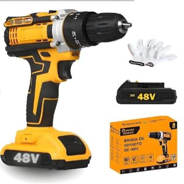 Imagem de Furadeira de impacto de 48 V, inclui um carregador, uma bateria, um par de luvas e cinco brocas, ou inclui um carregador, duas baterias, um par de luvas e um estojo (O15639 Código do produto)