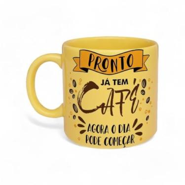 Imagem de Caneca de Porcelana Amarela Já Tem Café, 330ml, 13.2 x 10 x 11.6 cm, Coffee Lover